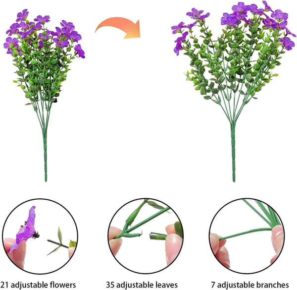 4 stk 7-greinet eukalyptus fiolett simuleringsblomsterbukett