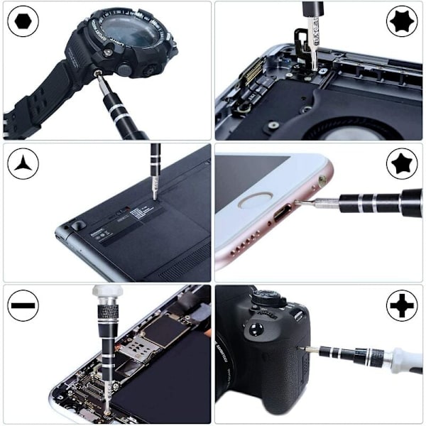 115-i-1 Klocka Mobiltelefon Demontering Reparationsverktyg Rem/Band/Band/Batteri/Stift Ersättningskit, Klocka Fixering/Inställningsverktygssats Svart