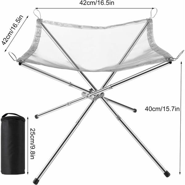 42*42*34CM Bærbar Campfire Stativ i Rustfrit Stål med 201 Stativ + 304 Net