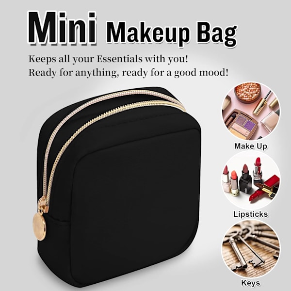 Nylon Mini Makeup Taske Lille Sort Kosmetik Lynlåspose til Kvinder Piger