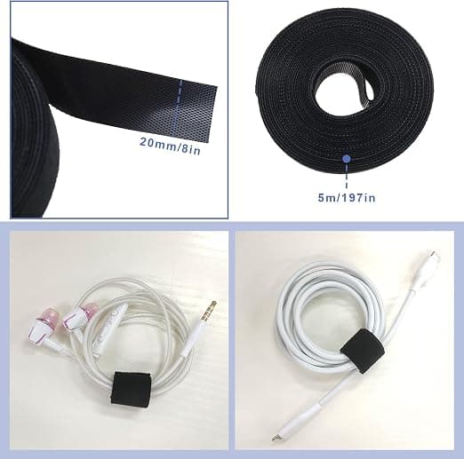 1 rulle sorte 20 mm*5 m genanvendelige kabelbindere, multifunktionelle