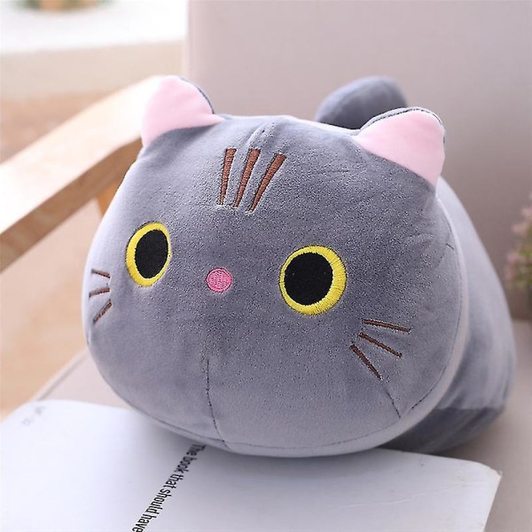 Nelivärinen söpö kissanukke, pehmeä ja mukava sarjakuva kissanpentu pitelee tyynyä lasten lahja A Grey