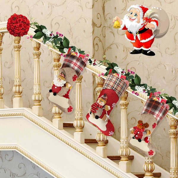 Julstrumpa, 46 cm Set med 3 Tomte, Snögubbe, Ren, 3D