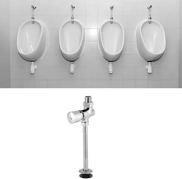 Toalettspolventil, tryckknapp i zinklegering, urinal, automatisk avstängningsventil