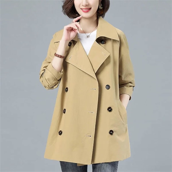 Khaki M plus size dame trenchcoat i midilængde khaki M