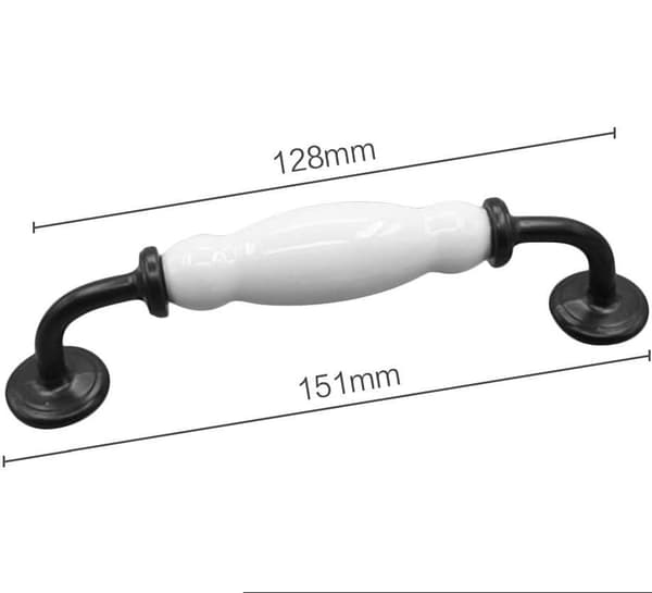 Skabgreb, 10 stk sorte og hvide keramiske skabsgreb (hul afstand: 128MM)