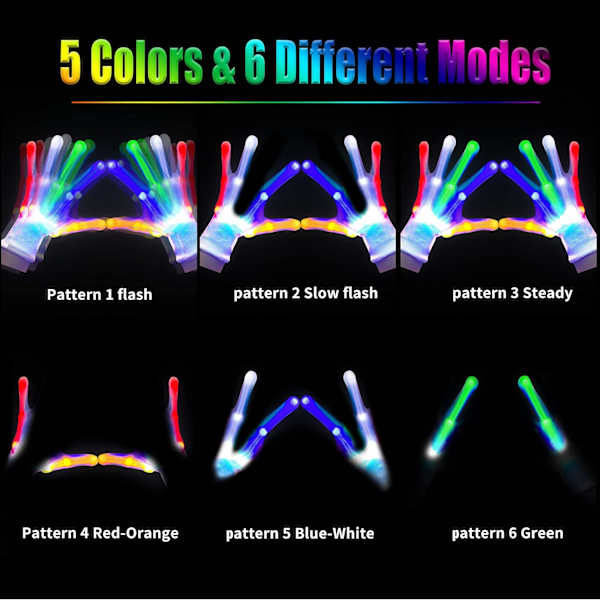 LED Handsker 5 Farver 7 Tilstande Lysende Handsker Rave Handsker Finger