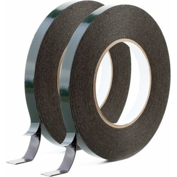 10 mm x 10 m kraftig dobbeltsidig svart tape (pakke med 2) Perfekt tape for slitesterk montering og egnet for biler