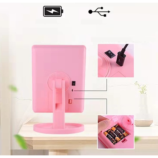 LED makeup spejl, pære spejl med 16 pærer, desktop makeup spejl (hvid, 16-lyset genopladelig model),