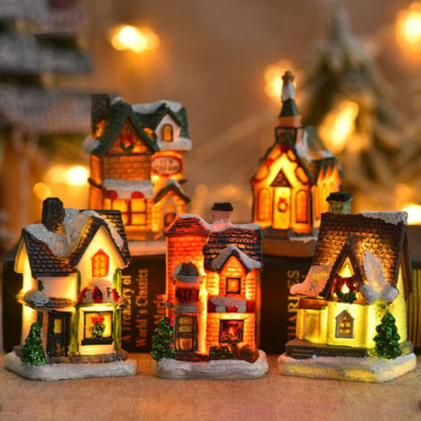 Valaistu ja anime-joulumaailma, Led-miniatyyrijoulumaailman talo, joulumaailman koriste, värillinen hartsi