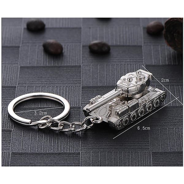 Trendig Cool Tank Dekoration Legering Nyckelring 3D Tankmodell Nyckelring (silver)