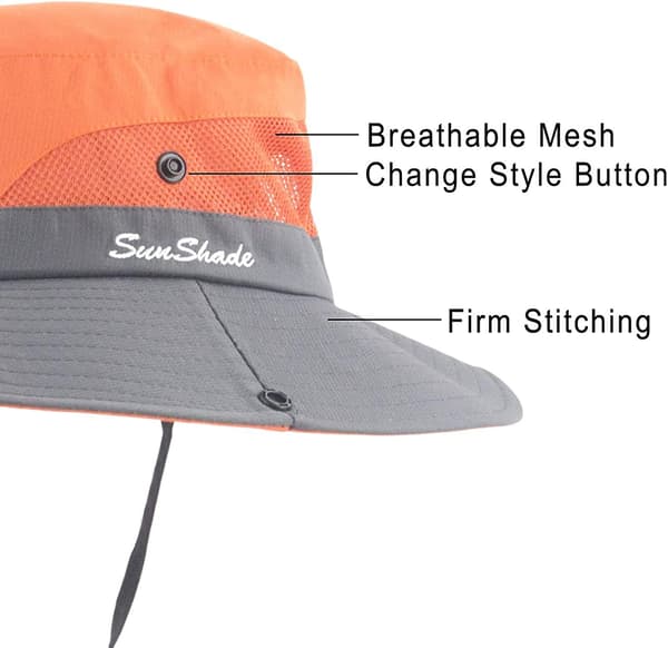Sommarhatt med bred brätte, mesh, UV-skydd och hålslinga för hästsvans för kvinnor Orange