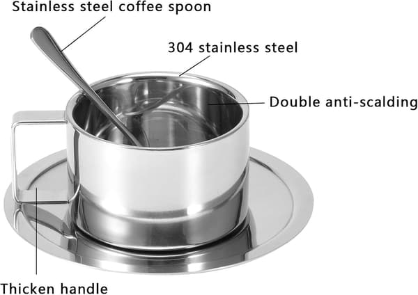 3-delt/sæt Dobbeltvægget 304 rustfrit stål kaffekop, ske og underkop sæt