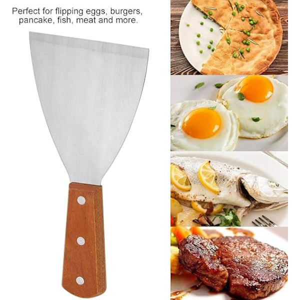 1 stycke rostfritt stål stekspatel, trähandtag non-stick