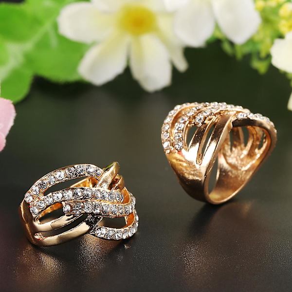 Lyxig 9k guldpläterad legering fingerband med strass inlägg ring smycke gåva US 9