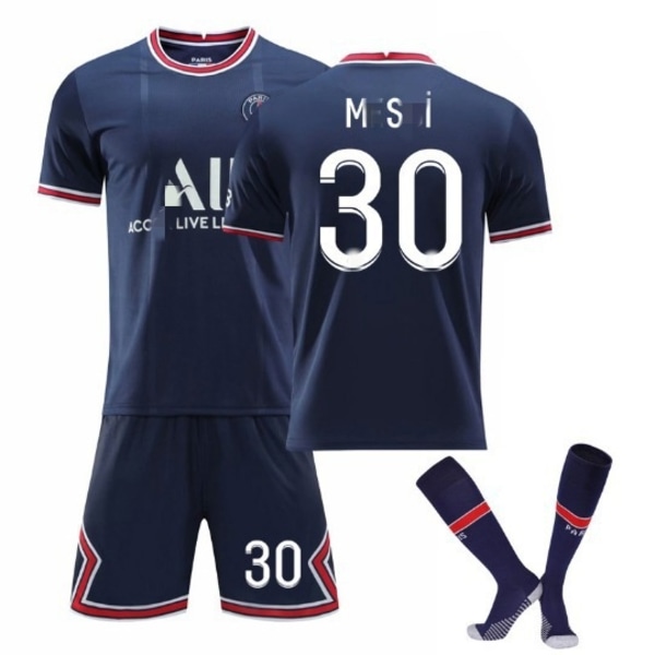 Fotbollströja för barn vuxna 21-22 Home/Away Paris tröja nr 30 Messi kortärmad tröja shorts set med strumpor，18,Black 30 vit 18