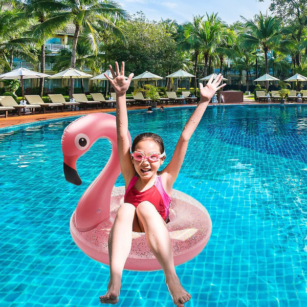 Badring Pool Float, Flamingo Form Uppblåsbar Pool Float Med Glitter, Uppblåsbar Fritidsflotte Rör Badring Sommar Barn Pool Leksaker Shape1