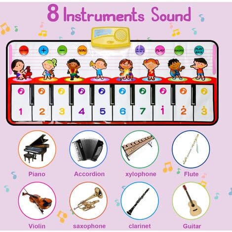 Dansematte, pianomatte med lysende knapper og 8 instrumenter for å veilede barn til å samhandle med musikk, interaktivt utdann