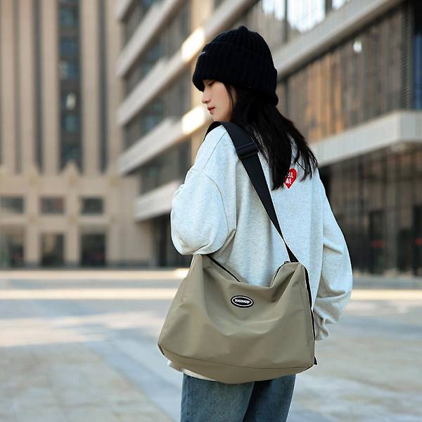 Tote Messenger Bag Canvas Bag Miesten Olkalaukku Suuri Kapasiteetti Säädettävä Koulu Työmatka Ostoslaukku Khaki