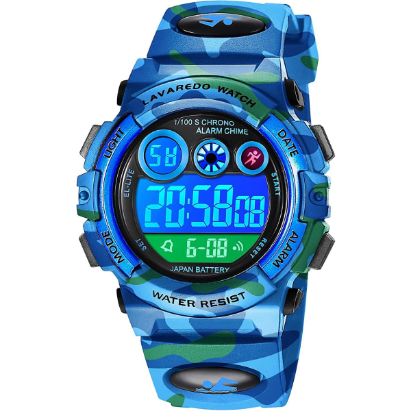 Poikien watch, lasten digitaalinen watch 5-7-vuotiaille pojille vedenpitävä ulkokäyttöinen LED-hälytyskalenteri analoginen watch lapsille, silikoninauhalla