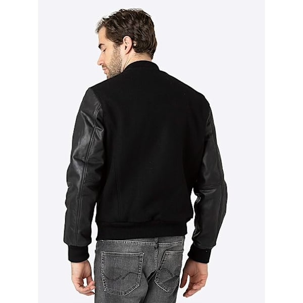 1002 Svart XXL Höst/Vinter Herr Läderärm Patchwork Jacka XXL