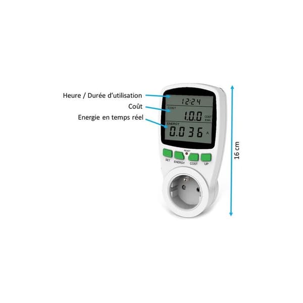 FISHTEC - Stikdåse Wattmeter - Elforbrugsmåler - LCD-skærm