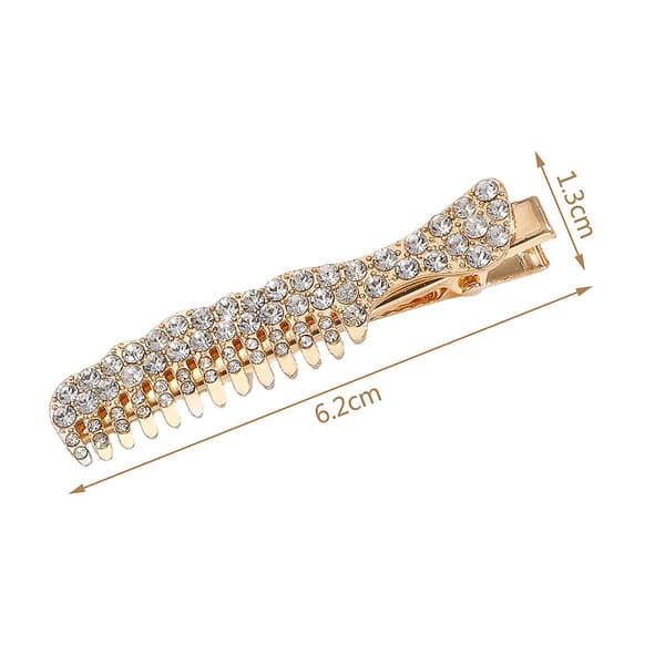 2-pack Glitter Rhinestone Hårclips Fjäder Sida Stift Legering Platta Lugg Stift