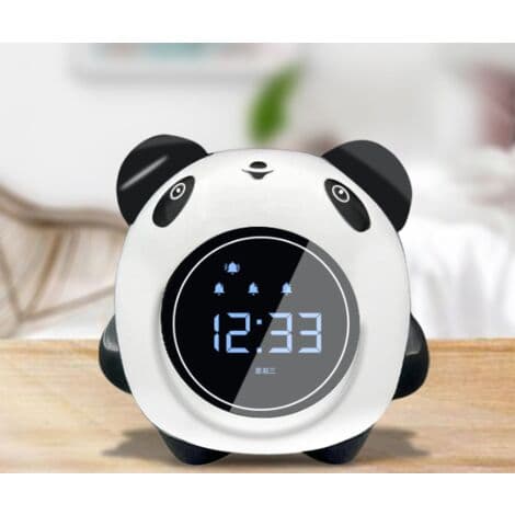 LED Panda-alarm for barn, digital alarmklokke for barnerom med display