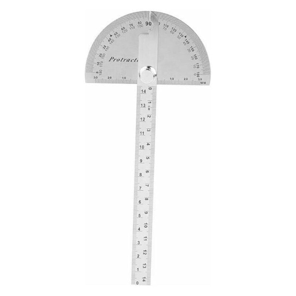 Halv-gevindet værktøj vinkelmåler i rustfrit stål (0-180°/14cm (solid)) egnet til værktøjsrum