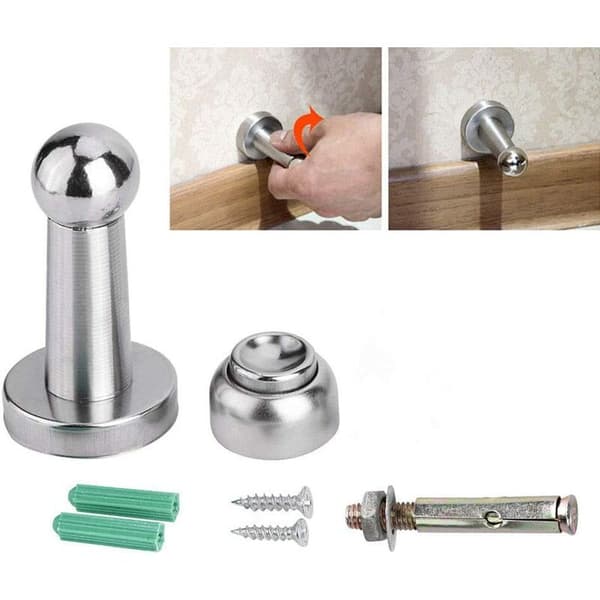 Magnetisk dørstopper, rustfrit stål magnetisk dørstopper, dørkarmslås med skruer, sølv