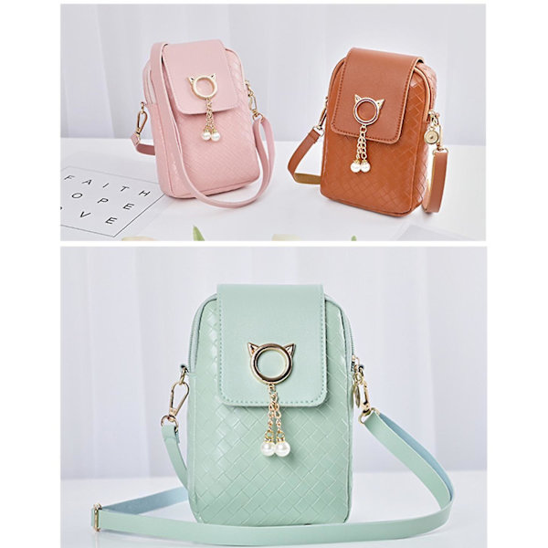 Dames Mini Crossbody Pu Mobiltelefon Skuldertaske, Kvinders Lynlås Telefonpung Smart Tegnebog Mobiltelefon Taske Med Justerbar Skulderrem Til Rejse Green