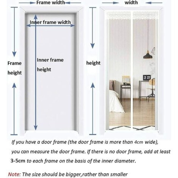 Myggnett med automatisk lukking, magnetisk, 90x205cm (35x81 tommer)