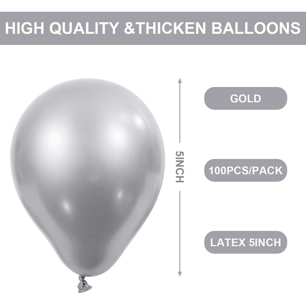 5 tum tjocka metallfärgade runda ballonger * 100 silver