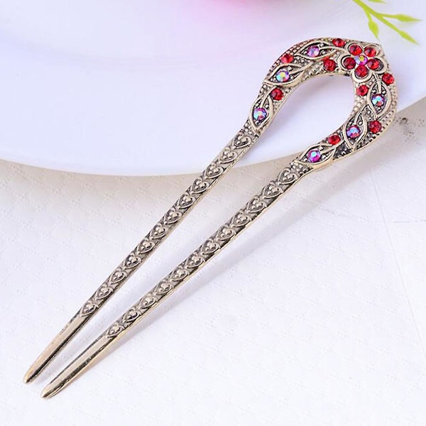 Hanfu Hårspænde Daglig Brug Rhinestones Dekoration Trin Ryst U-formet Hårspænde Red