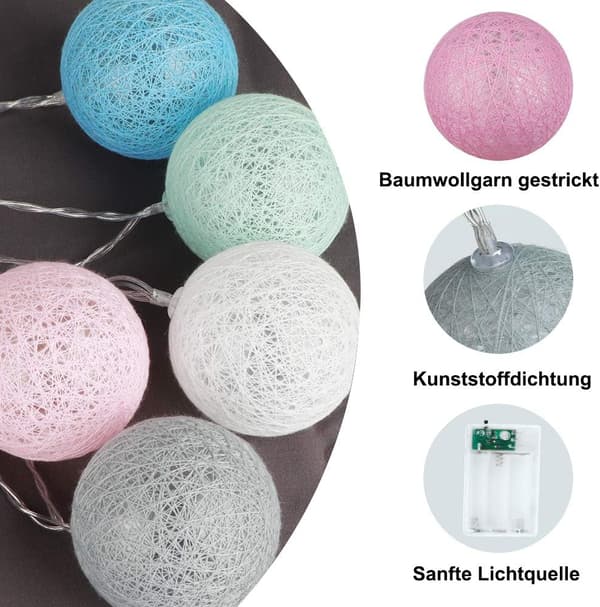 Macaron 20er 3M Ball Light LED Farve Bomuld Bold Feelyse