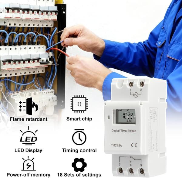 Programmerbar elektrisk digital timer, AC220V-program, modulär digital kopplingsur med stor LCD-skärm