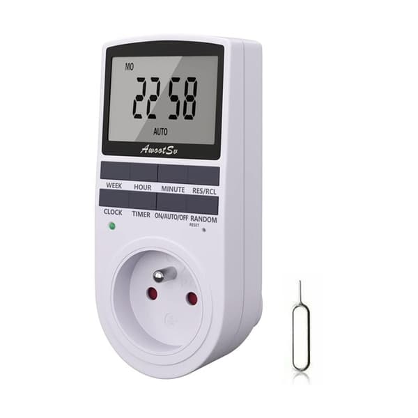 Programmerbar digital stikkontakt-timer – 5,7 cm LCD-skærm – Tyverisikring med tilfældig tilstand – 10 ON-OFF-programmer