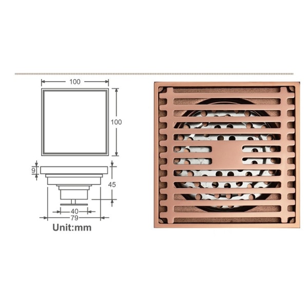 Gulvafløb Rosenguld Deodorant Usynligt Gulvafløb (firkantet bambusrække 10*10cm),