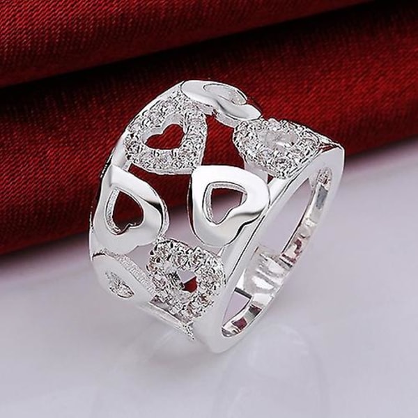 Naisten 925 Sterling Hopeaa Päällystetty Rhinestone Leveä Bändi Ryhmä Tyhjä Sydän Sormus US 7