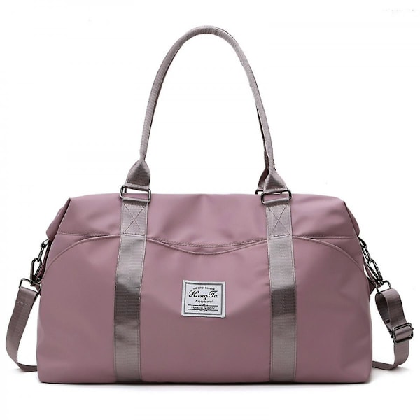 Reiseveske støvtett stor kapasitet nylon tørr/våt separasjon duffelbag for kvinner (mørk rosa)
