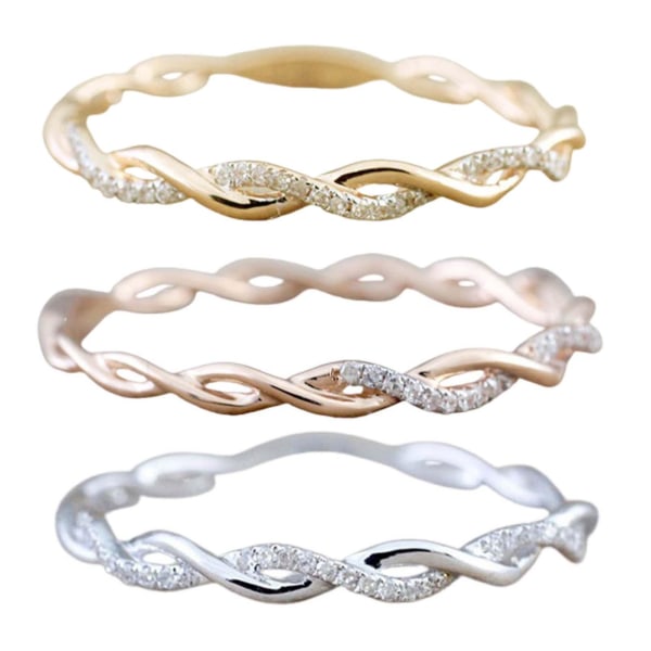 Kvinders Ring Twisted Form Rhinestones Smykker Eksklusiv Lysende Glans Ring Til Bryllup Rose Gold US 5