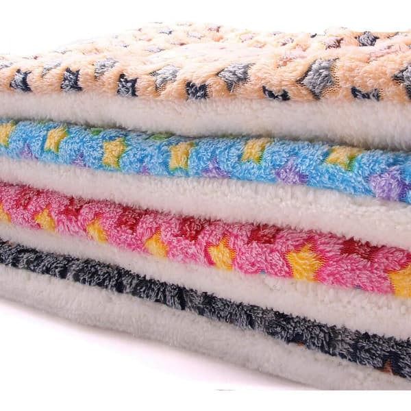 Kæledyrstæppe Premium Fluffy Flannel Pude Blød Varm Måtte til Hunde Katte Små Kæledyr Lyserøde Stjerner