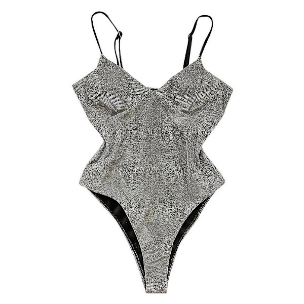 Kvinner Glitter Shiny Monokini Badedrakt Push Up One Piece Badetøy Grey S