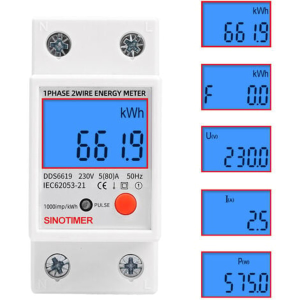 DDS6619-012 bakgrundsbelyst display hushålls enfas multifunktionell elektronisk rälsenergimätare 5-80A 230V 50Hz