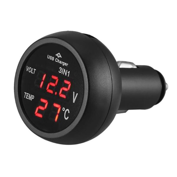 Rød Termometer USB-lader Voltmeter Monitor Måler 3 i 1 Digital Monitor Meter