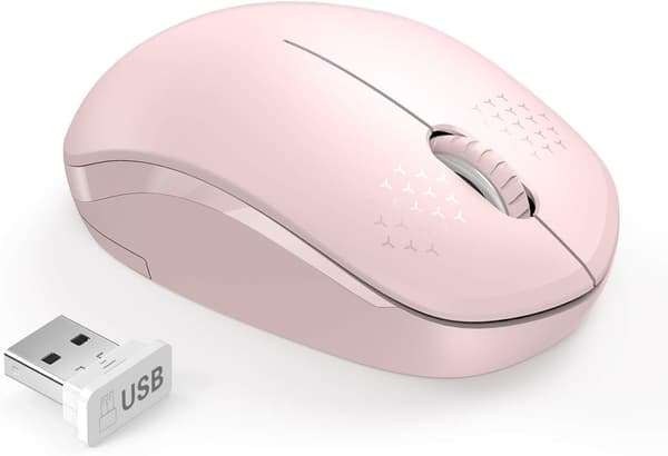 Lydløs 2,4 GHz trådløs mus med Nano USB-modtager, 1600 DPI optisk sensor, til PC, bærbar computer osv., Pink