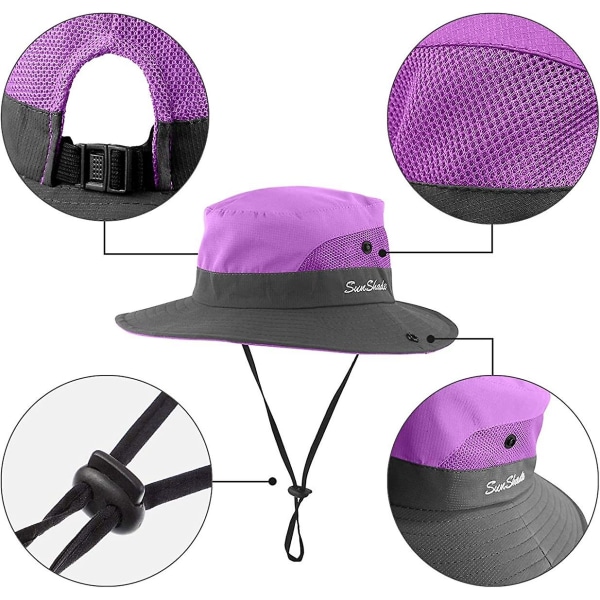 2-pack Damhatt med UV-skydd, bredbrättad Boonie-hatt, hopfällbar, för fiske och vandring Purple   Watermelon Red