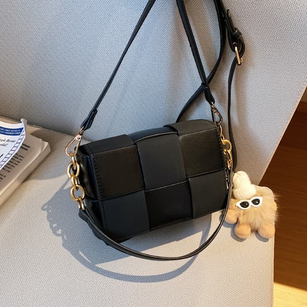 Petit design vävd patchwork-stil liten fyrkantig väska En axel