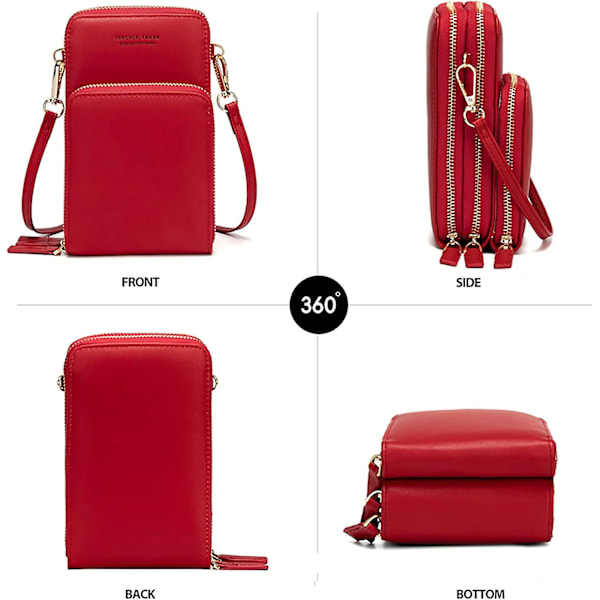 Liten crossbody-mobilväska för kvinnor, miniväska med axelrem och kreditkortsfack A916-878 Red