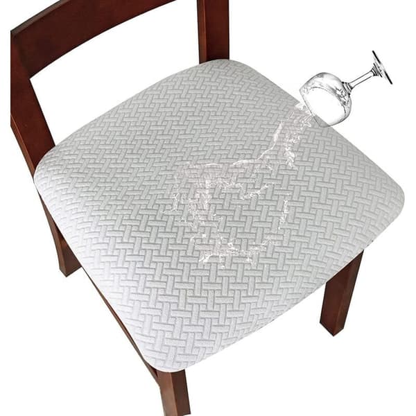 Vaskbart jacquard elastisk stoltrekk – Vanntett for spisestue – Flekkbeskyttelse – Sett med 4 (hvit)